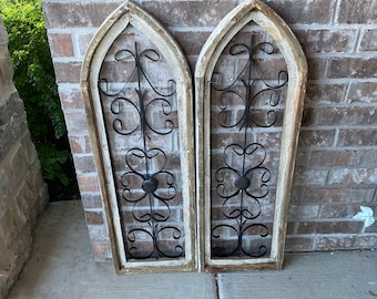 Wood Window 37” - Arch- Wall Decor - white washed - rustic - farmhouse - shabby chic - Country French - listing price is for one window