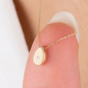 Real Diamond Teardrop Necklace, 14K 10K Solid Gold Minimalist Pendant