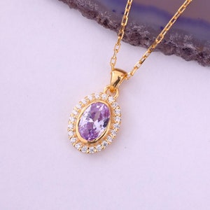 Alexandrite Real Diamonds Halo Bezel Oval Cut Necklace, Chic 14K Solid Gold Charms, June Birthstone Pendant, Christmas or Graduation Gift