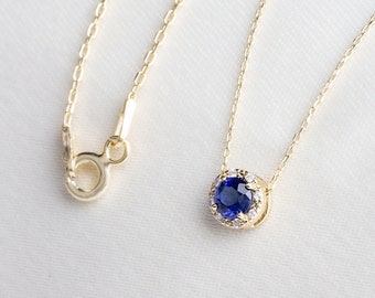 Echte Diamant Blauer Saphir Halskette 14K Massivgold, September Birthstone Schmuck, Perfektes Geschenk für Muttertag - Freundin - Frau