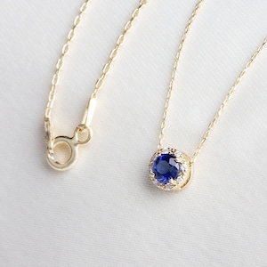 Real Diamond Round Sapphire Necklace 14K Solid Gold, September Birthstone Jewelry, Perfect Gift for Mother&#39;s Day - Girlfriend - Wife