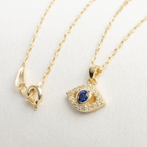 Real Diamond Sapphire Eye Necklace 14K Solid Gold, Evil Eye Necklace, Perfect Gift for Mother&#39;s Day - Girlfriend - Wife