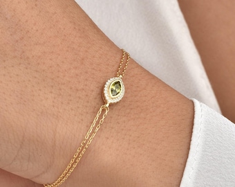 Marquise peridot armband met echte diamant, 14K 10K 8K massief gouden augustus-geboortesteensieraden