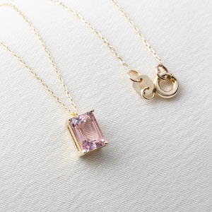 Pink Tourmaline Rectangle Necklace, 14K Solid Gold, October Birthstone Jewelry, Chic Valentines or Anniversary Gift