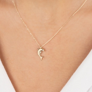 Real Diamond Dolphin Fish Necklace 14K Solid Gold, Charm Ocean Pendant, Perfect Gift for Mother's Day - Girlfriend - Wife