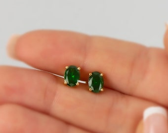 Oval Cut Emerald Earrings 14K Solid Gold, May Birthstone Jewelry, Perfect Gift for Mother's Day - Girlfriend - Wife