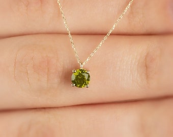 Round Peridot 14K Solid Gold Necklace, August Birthston Pendant, Minimalist Jewelry, Perfect Gift for Mother's Day - Girlfriend - Wife