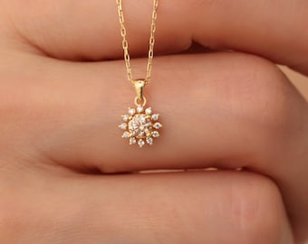 Real Diamond Round Citrine Necklace 14K Solid Gold, November Birthstone, Perfect Gift for Mother's Day - Girlfriend - Wife