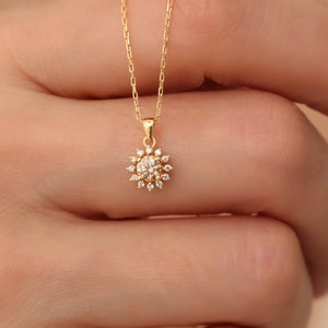 Real Diamond Round Citrine Necklace 14K Solid Gold, November Birthstone Jewelry