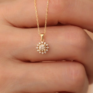 Real Diamond Round Citrine Necklace 14K Solid Gold, November Birthstone, Perfect Gift for Mother's Day - Girlfriend - Wife