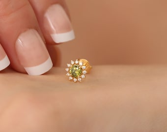 Real Diamond Stud Peridot Earrings 14K Solid Gold, August Birthstone Jewelry, Perfect Gift for Mother&#39;s Day - Girlfriend - Wife