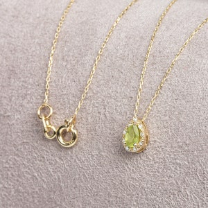 Drop Cut Real Diamond Peridot Necklace 14K Solid Gold, August Birthstone Jewelry, Perfect Gift for Mother&#39;s Day - Girlfriend - Wife