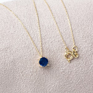 Round Sapphire Necklace 14K Solid Gold, September Birthstone Jewelry, Perfect Gift for Mother's Day - Girlfriend - Wife