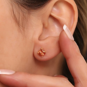 Square Citrine Earrings 14K Solid Gold, November Birthstone Jewelry, Perfect Gift for Mother&#39;s Day - Girlfriend - Wife