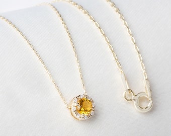 Diamond Citrine Necklace 14K Solid Gold, November Birthstone Jewelry, Perfect Gift for Mother's Day - Girlfriend - Wife