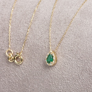 Drop Emerald Real Diamond 14K Solid Gold Necklace: May Birthstone Pendant, Minimalist Jewelry
