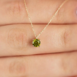 Round Peridot 14K Solid Gold Necklace, August Birthstone Pendant, Minimalist Jewelry, Perfect Gift for Mother's Day - Girlfriend - Wife