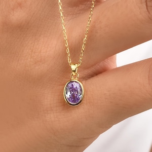 Alexandrite 14K Solid Gold Pendant, June Birthstone Alexandrite Necklace, Bezel Oval Cut Necklace - Christmas, Birthday or Graduation Gift