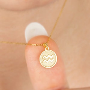 Wassermann Sternzeichen Halskette 14K Gold, Minimalist Astrologie Horoskop Anhänger