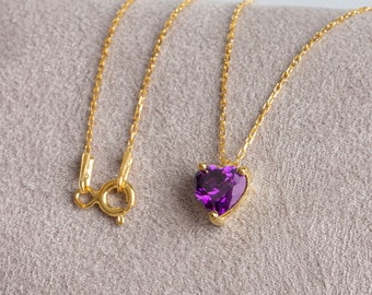 Amethyst Heart Necklace 14K Solid Gold, February Bithstone Jewelry, Perfect Gift for Mother's Day - Girlfriend - Wife