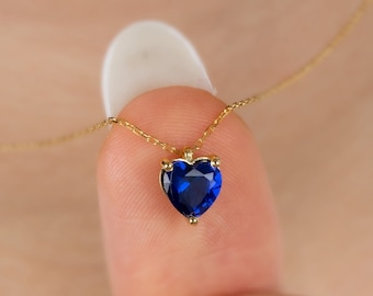 Sapphire Heart Necklace 14K Solid Gold, September Birthstone Pendant, Perfect Gift for Mother's Day - Girlfriend - Wife