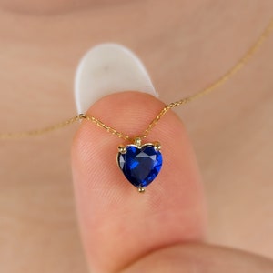 Sapphire Heart Necklace 14K Solid Gold, September Birthstone Pendant, Perfect Gift for Mother's Day - Girlfriend - Wife