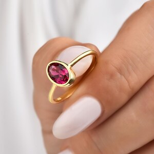 Ruby Ring, Oval Bezel, 14K 10K 8K Solid Gold, July Birthstone