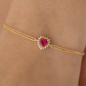 Rubin Herz Armband, 14K 10K 8K Solid Gold Real Diamant, Juli Birthstone Schmuck