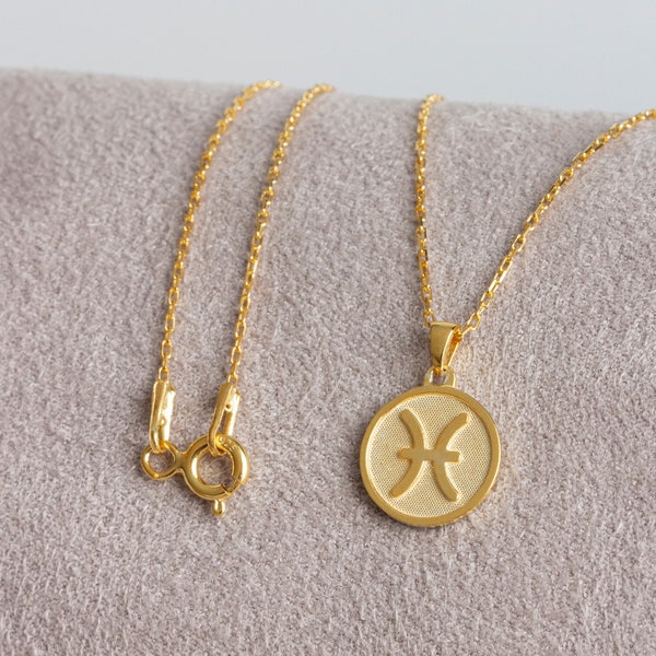 Pisces Zodiac Necklace Pale Gold