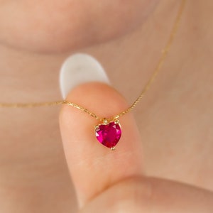 Ruby Heart Necklace 14K Solid Gold, Minimalist July birthstone Pendant, Love Heart Jewelry, Gift for Mother&#39;s Day - Girlfriend - Wife
