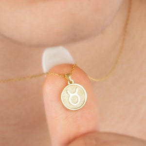 Taurus Zodiac Necklace 14K Solid Gold, Minimalist Astrology Horoscope Pendant, Perfect Gift for Mother&#39;s Day - Girlfriend - Wife