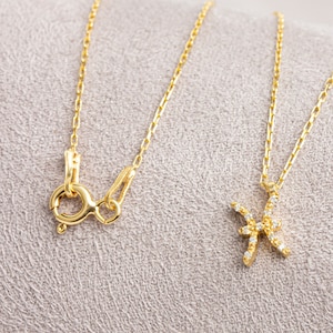 14K Solid Gold Real Diamond Pisces Zodiac Necklace, Horoscope Pendant