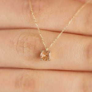 Round Citrine Necklace 14K Solid Gold, November Birthstone Necklace, Perfect Gift for Mother&#39;s Day - Girlfriend - Wife