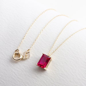 Rectangle Ruby Necklace 14K Solid Gold Necklace, July Birthstone Pendant, Perfect Gift for Mother's Day - Girlfriend - Wife