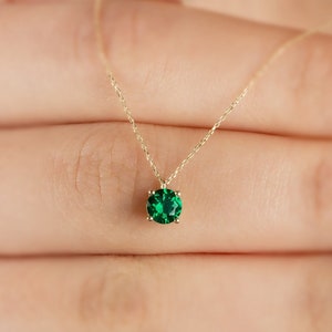 Round Emerald Necklace 14K Solid Gold, May Birthstone Pendant, Daily Jewelry, Perfect Gift for Mother's Day - Girlfriend - Wife