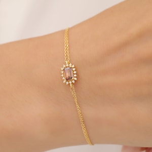 Smoky Quartz Real Diamond Bracelet, 14K Solid Gold, Handcrafted Bracelet, Rectangular Cut Bracelet, Christmas-Birthday Gift, Quartz Bracelet