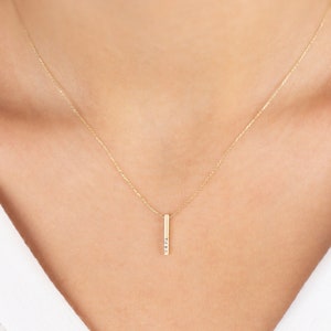 Real Diamond Vertical Bar Necklace 14K Solid Gold, Elegant Women Necklace, Perfect Gift for Mother's Day - Girlfriend - Wife