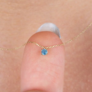 Round Aquamarine Necklace 14K Solid Gold, Tiny Round Pendant, March Birthstone, Perfect Gift for Mother&#39;s Day - Girlfriend - Wife