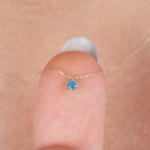 Round Aquamarine Necklace 14K Solid Gold, Tiny Round Pendant, March Birthstone, Perfect Gift for Mother's Day - Girlfriend - Wife