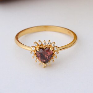 14K 10K 8K Solid Gold Smoky Quartz Heart Ring with Real Diamonds