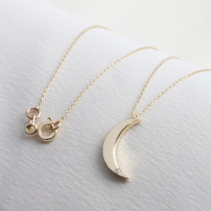 Diamond Moon Necklace 14k Solid Gold, Crescent - Moon Charm Pendant, Celestial Jewelry, Perfect Gift for Mother&#39;s Day - Girlfriend - Wife