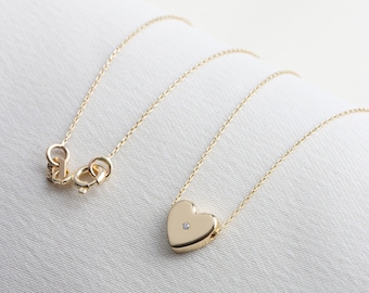 Real Diamond Heart Necklace, 14K Solid Gold Heart Necklace,Mini Heart Necklace,Gift Necklace,Layered Necklace,Love Necklace,Valentine's Gift