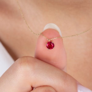 Round Ruby Necklace 14K Solid Gold, July Birthstone Jewelry, Perfect Gift for Mother's Day - Girlfriend - Wife