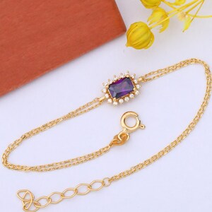 Amethyst Echt Diamant Rechteck Armband, 14K 10K 8K Massivgold, Februar Geburtsstein