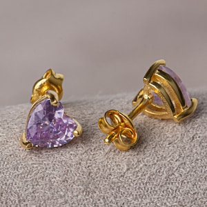 Boucles d'oreilles coeur alexandrite en or massif 14 carats, bijoux avec pierre de naissance de juin, cadeau parfait pour la fête des mères - petite amie - femme