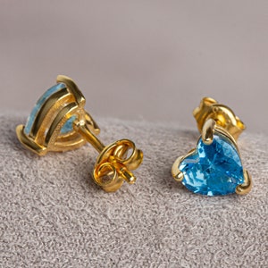 Blautopas-Herz-Ohrringe 14K Gold, Dezember Birthstone Schmuck, perfektes Geschenk für Muttertag - Freundin - Frau