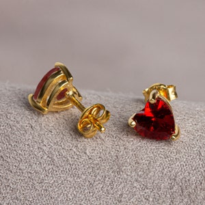 Garnet Heart Earrings 14K Solid Gold, January Birthstone Jewelry, Perfect Gift for Mother's Day - Girlfriend - Wife