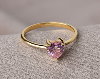 Heart Pink Tourmailine Ring 14K Solid Gold, October Birthstone,  Perfect Gift for Mother's Day - Girlfriend - Wife