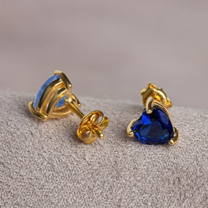 Boucles d'oreilles coeur saphir en or massif 14 carats, bijoux avec pierre de naissance en septembre, cadeau parfait pour la fête des mères - petite amie - femme