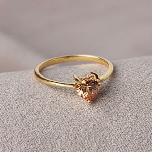 Heart Citrine Ring 14K Solid Gold, November Birthstone Jewelry, Heart Symbol Ring, Perfect Gift for Mother's Day Girlfriend Wife image 1